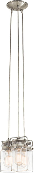 Kichler Brinley 3-Light Pendant Light Fixture with Clear Glass in Brushed Nickel for Kitchen Island, Dining Room, Modern Farmhouse Hanging Lamp (8.5' x 7.75'), 42869NI