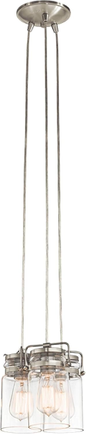 Kichler Brinley 3-Light Pendant Light Fixture with Clear Glass in Brushed Nickel for Kitchen Island, Dining Room, Modern Farmhouse Hanging Lamp (8.5' x 7.75'), 42869NI