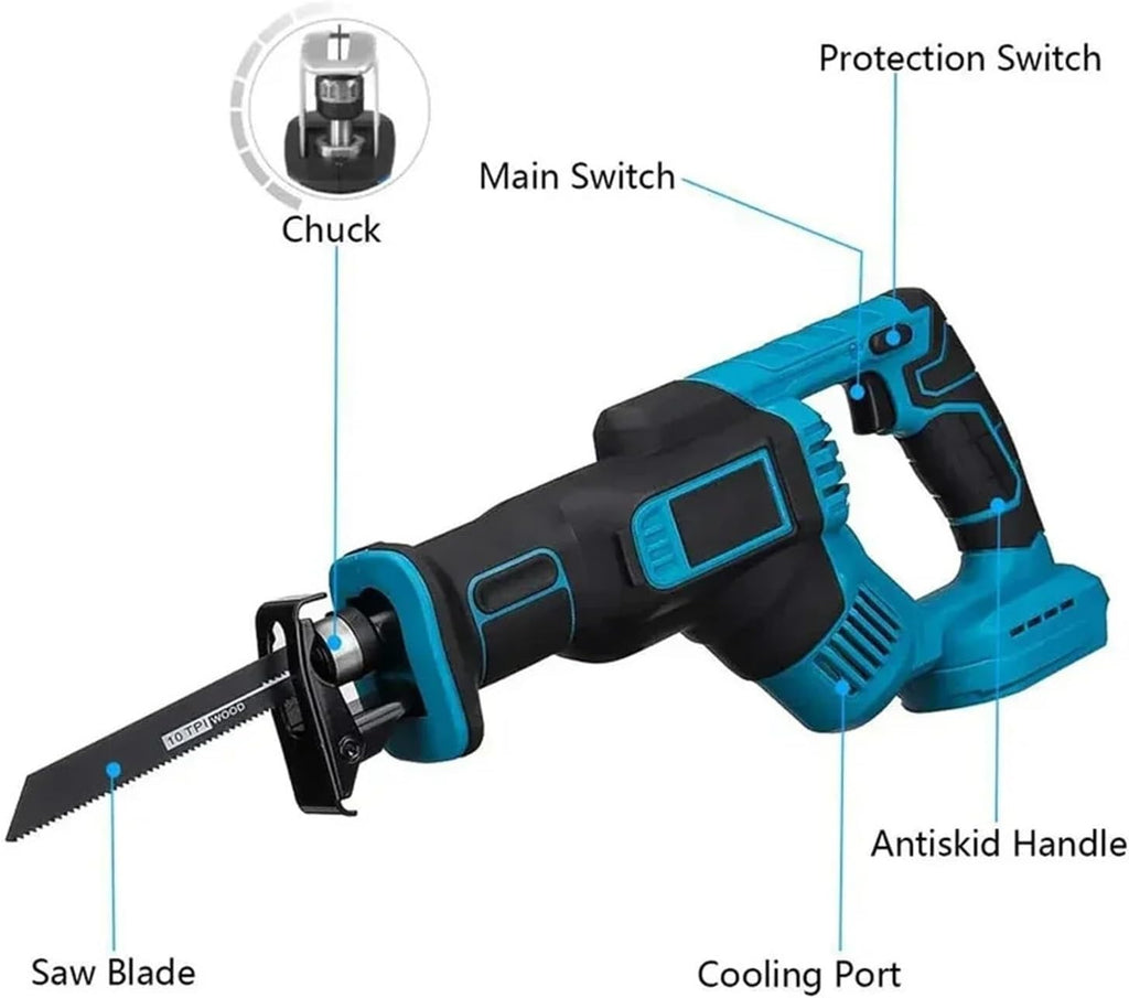 Reciprocating Saw, Cordless Reciprocating Saw for Wood and Metal Cutting with 4 Blades Compatible(1battery)