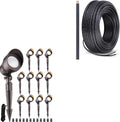 LEONLITE LED Outdoor Landscape Spotlight Bundle 100ft 16/2 Cable, 12-Pack 5W 12V Low Voltage Adjustable Pathway Lights, 3000K Warm White & 1-Pack 100ft 16/2 Low Voltage Landscape Lighting Cable, Black