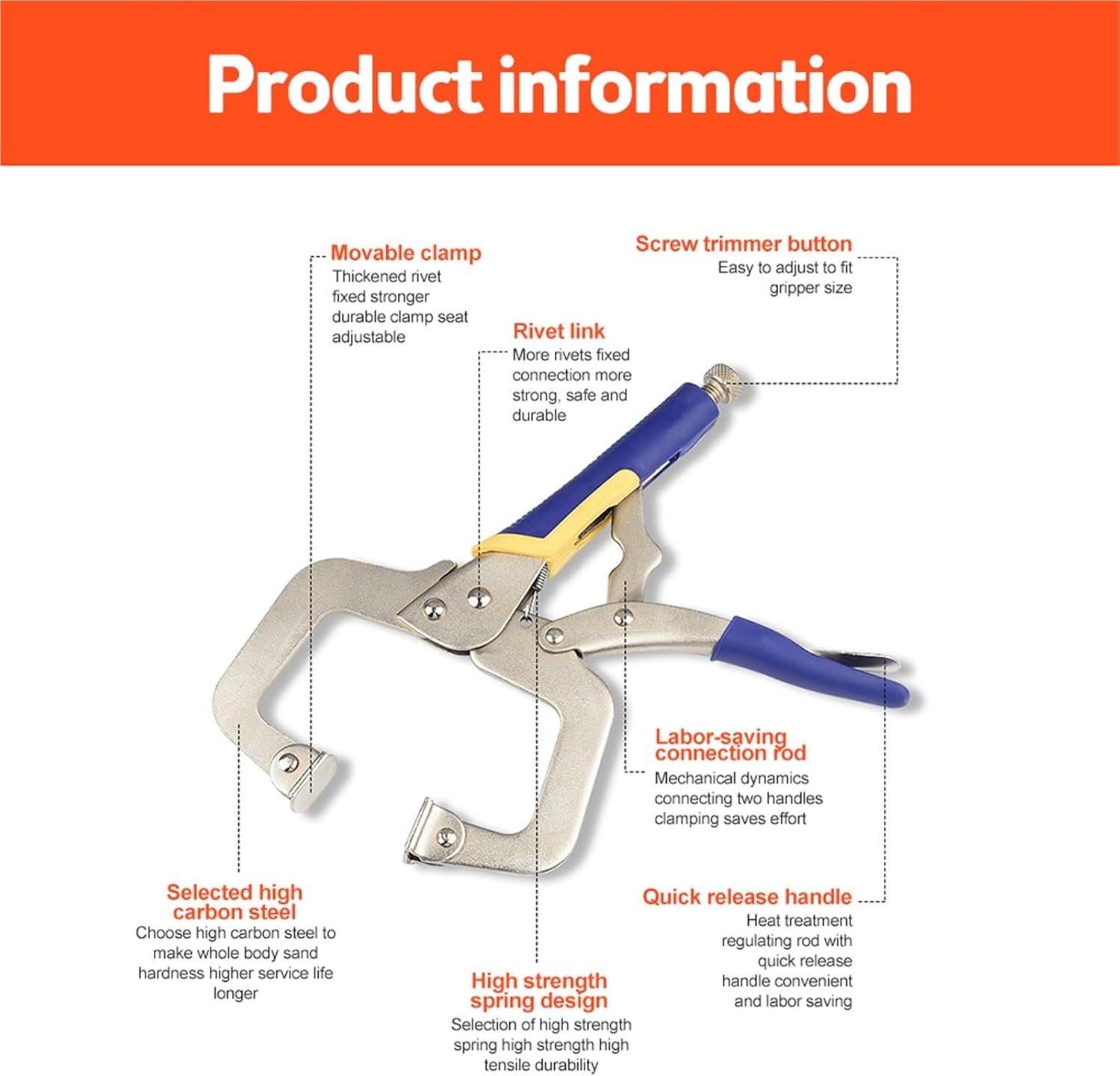14 Inch C Clamp Weld Clip Woodwork Fix Plier Pincer Tong Tenon Grip Vise Swivel Pad Locator Alloy Hand Tool for Wood Working Vise Grip Pliers