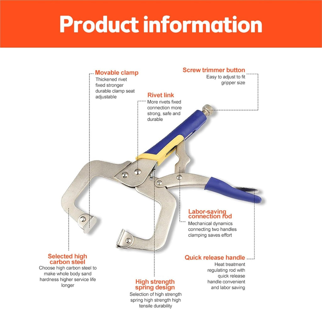 Vise Grip Pliers 14 Inch C Clamp Weld Clip Woodwork Fix Plier Pincer Tong Tenon Grip Vise Swivel Pad Locator Alloy Hand Tool For Wood Working
