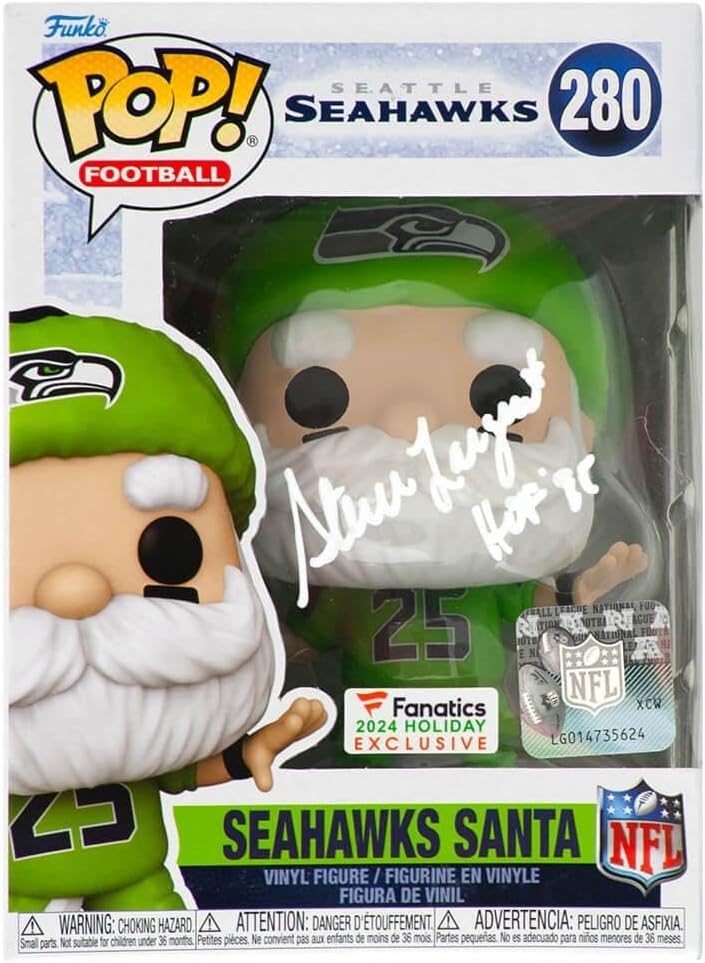 Steve Largent Signed Seattle Seahawks SANTA Funko Pop Doll #280 w/HOF'95 - Autographed NFL Figurines