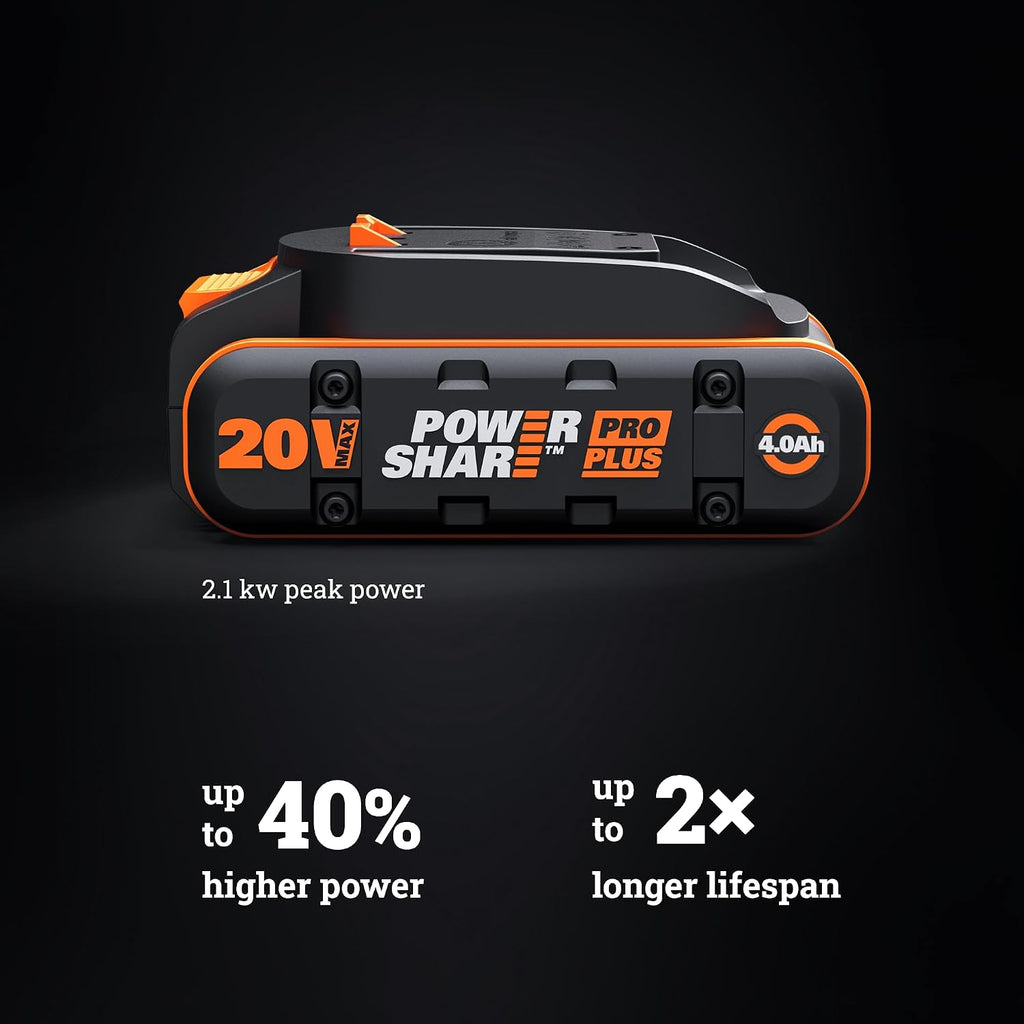WORX Cordless Circular Saw, 20V 7-1/4-Inch Blade Brushless Circular Saw, Powerful and Faster Cutting with up to 6,100 RPM, Ultra-lightweight Design, 20V 4.0 Ah Battery and Charger Included, PowerShare