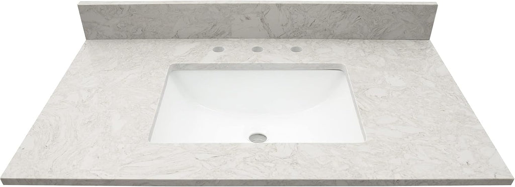 MSI Drifting Fog Vanity Top with Under Mount Rectangle Ceramic Sinks, Engineered Marble Stone, 4' CC Faucet Holes, 37'X22'