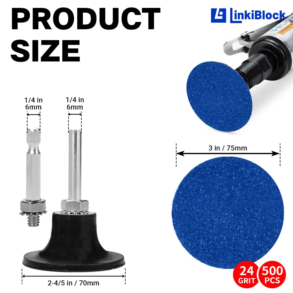 500Pcs 3 inch R-Type Quick Change Zirconia Surface Conditioning Sanding Discs Set 24 Grit with Adapter & Backing Pad