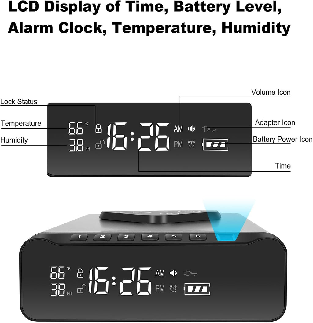 Fingerprint Biometric Gun Safe, Clock Handgun Safe with 3-in-1 Watch & Phone Wireless Charging, Drawer Lock for Hand guns, Cash, Valuables- with Humidity |Temperature| Alarm Clock| Time