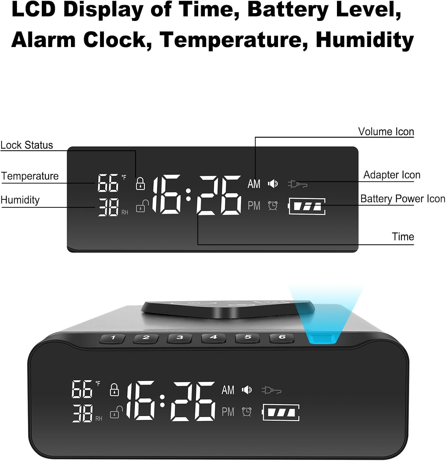 Fingerprint Biometric Gun Safe, Clock Handgun Safe with 3-in-1 Watch & Phone Wireless Charging, Drawer Lock for Hand guns, Cash, Valuables- with Humidity |Temperature| Alarm Clock| Time
