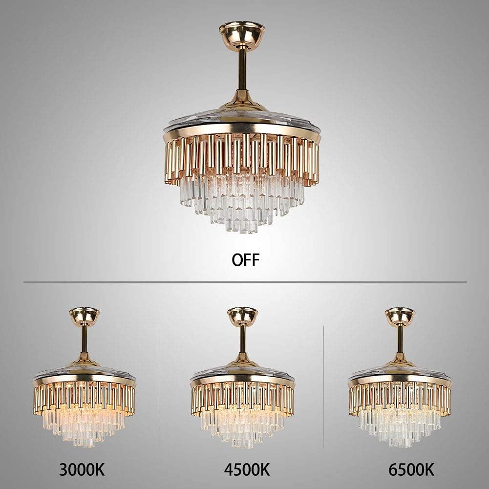 Fandian Crystal Ceiling Fan with Light Remote Control Fandelier, Modern Retractable Luxury Chanmdeliers Fan with 3 Color Change LED Light 3 Speed for Living Room Bedroom
