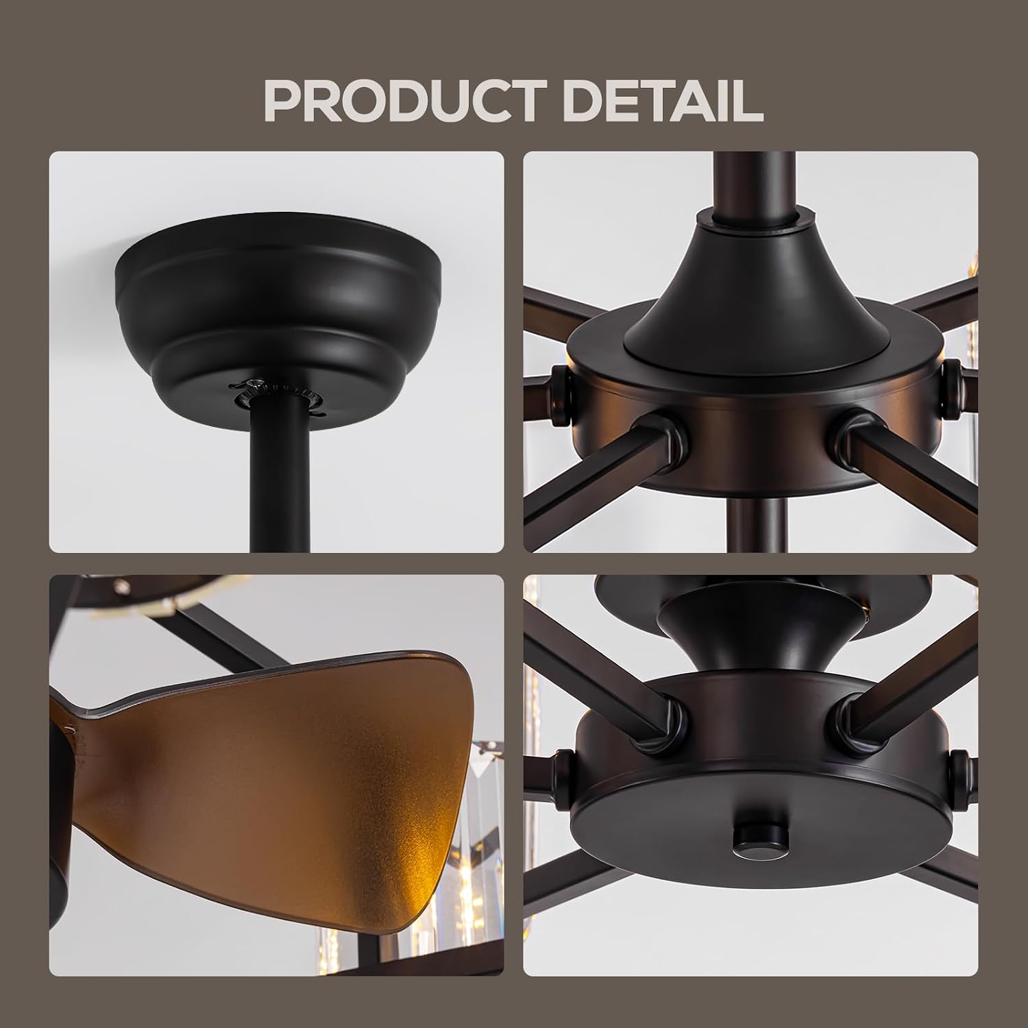 MOOONICHECHE 27' Crystal Ceiling Fan with Light and Remote Control 6-Light Black Vintage Crystal Caged Fandelier Luxury Large Chandelier Ceiling Fan for Dining Living Room Kitchen Bedroom