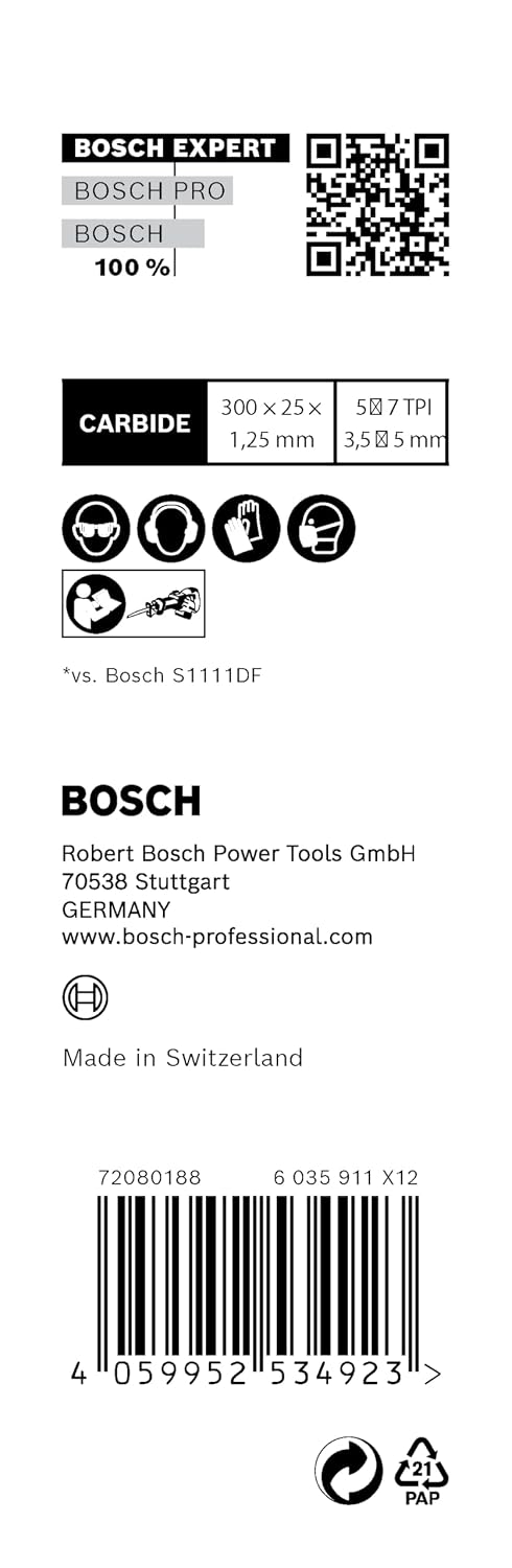 Bosch Professional 10x Expert 'Wood with Metal Demolition' S 1267 XHM Reciprocating Saw Blade (for Wood with Tough Metal, Length 300 mm, Accessories Reciprocating Saw)
