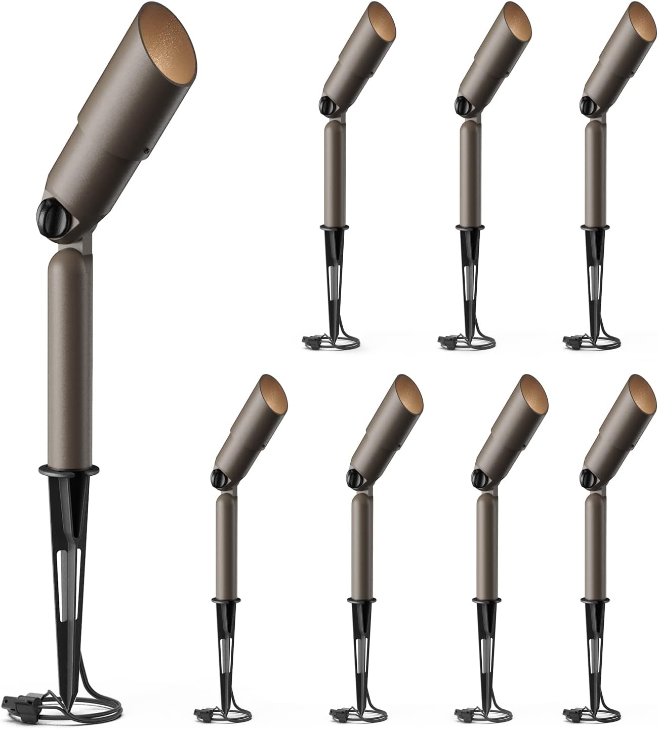 GOODSMANN 8PK Low Voltage Landscape Lighting Kits 8PK Floodlight & Spotlight 3W LED 200 Lumen Replaceable Bulbs 3000K Warm White 12V AC Tree Lights Garden Up Light Hardwired Lighting Cable Connectors