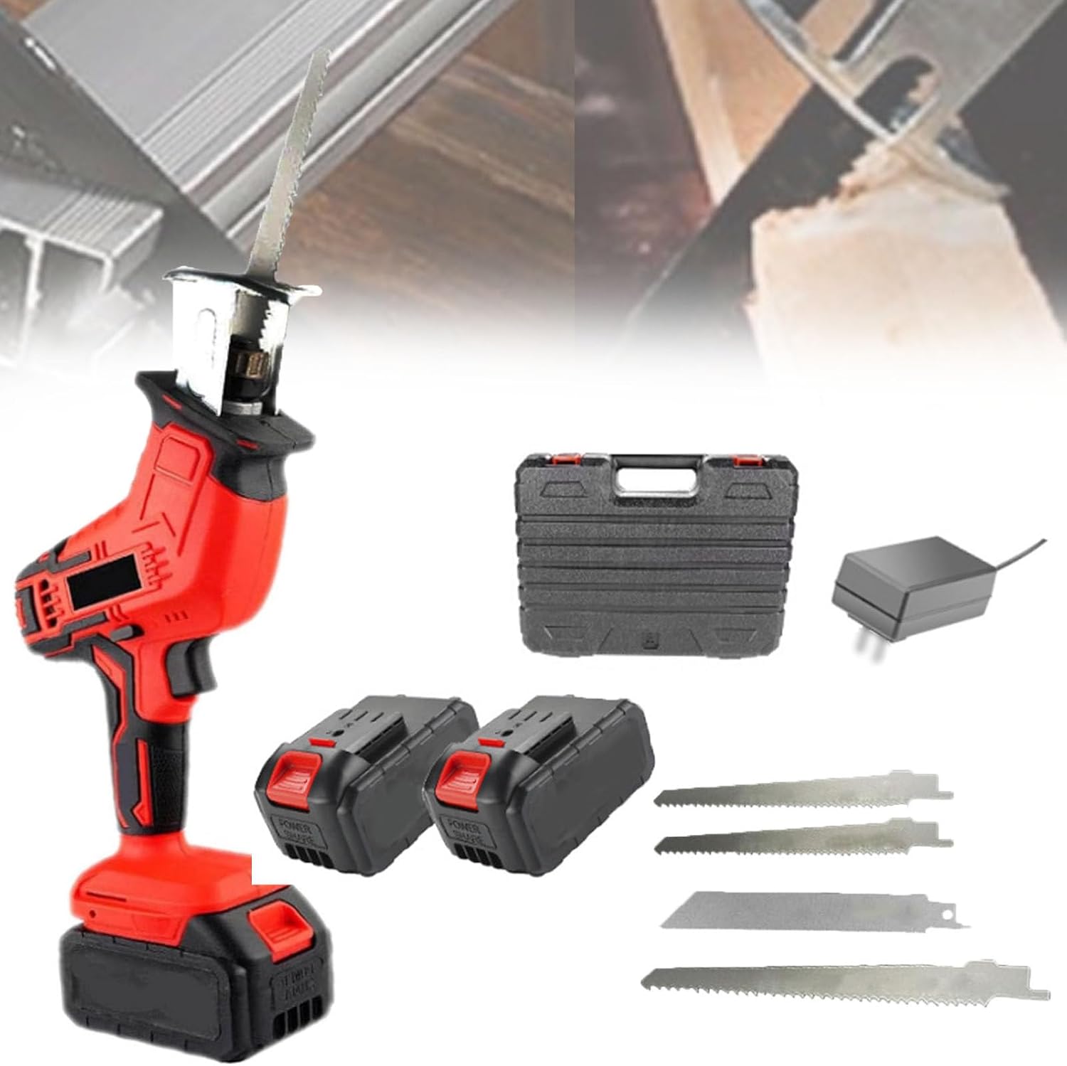 Cordless Reciprocating Saw with Lock Switch Compact One-Handed Tool for Pruning, 21v Electric Saber Saw Set,for Cutting Wood/Metal and Plastic