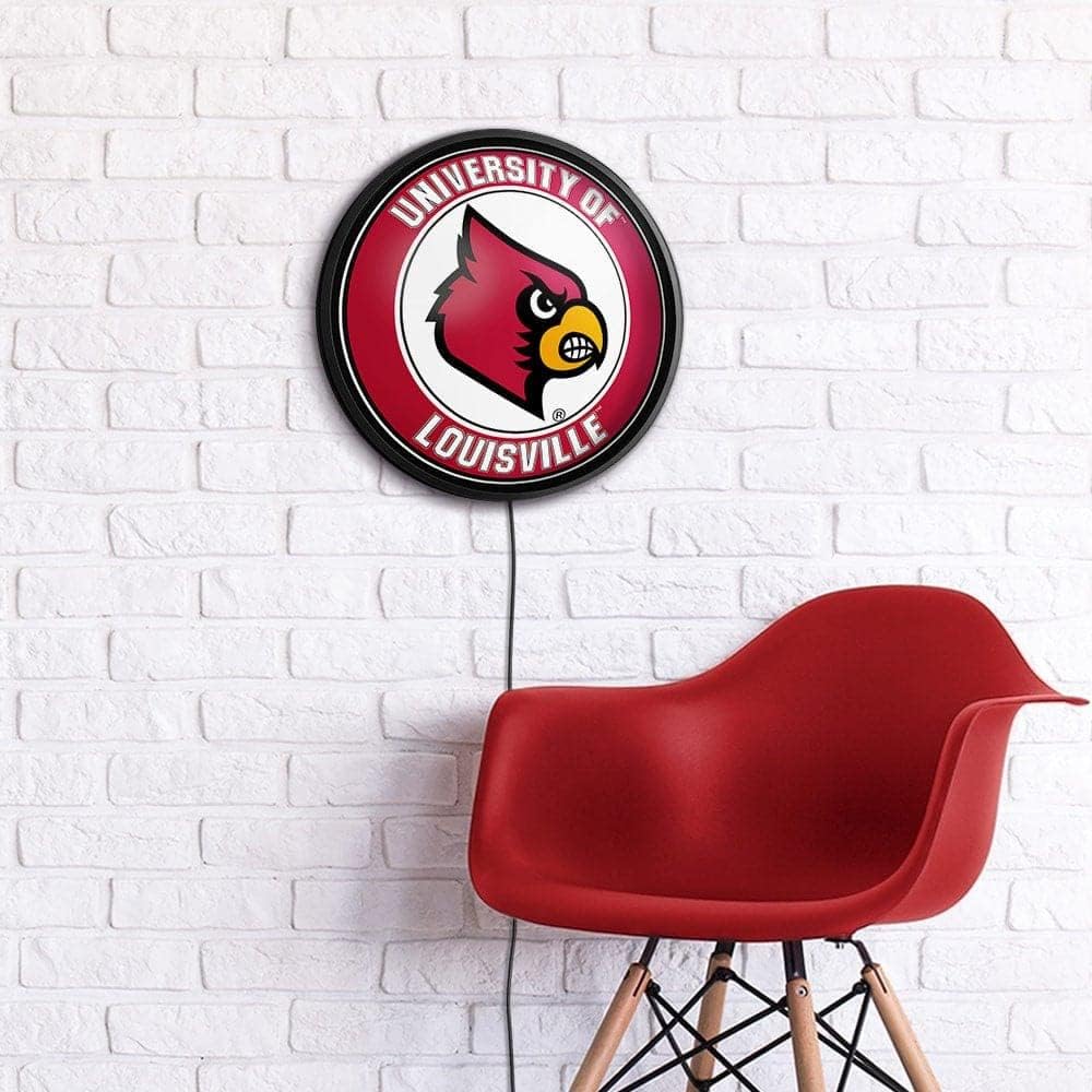 The Fan-Brand Louisville Cardinals Round Slimline Lighted Wall Sign - Football, Basketball & Baseball Wall Decor - College Sports Decor for Home, Office, Game Room, Fan Cave, Garage - USA Made