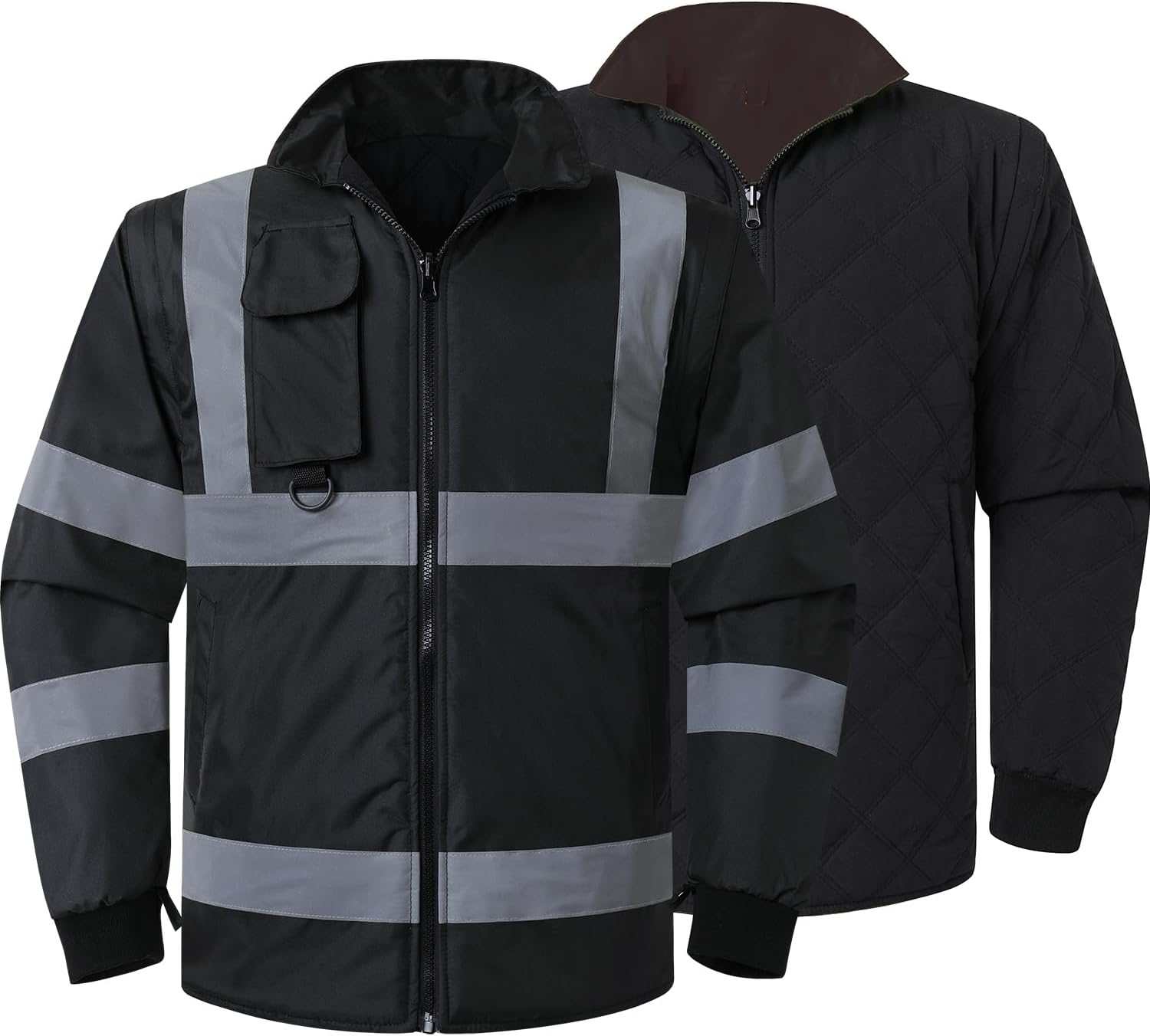 ANSI Class 3 High Visibility 7 in 1 Safety Winter Jacket For Men Safety Coat Traffic Reflective Parka Jacket