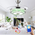 42'' Fandelier Crystal Ceiling Fan with Light, 3 Speeds Changes 7 Colors Dimmable Fandelier Bluetooth Speaker Music Ceiling Fans Modern 2 Layers Crystal Light Fixture for Bedroom,Living Room