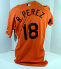 2007-08 Baltimore Orioles R Perez #18 Game Used Orange Jersey BP Ext ST 46 571 - Game Used MLB Jerseys