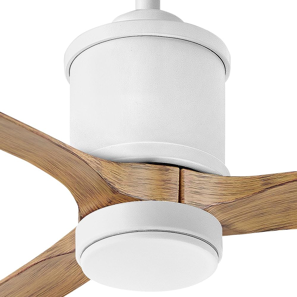Hinkley Hover 60' Indoor/Outdoor Smart Ceiling Fan with Light and Remote, Modern Propeller Style with Composite Fan Blades, Integrated LED, Matte White and KOA wood blades