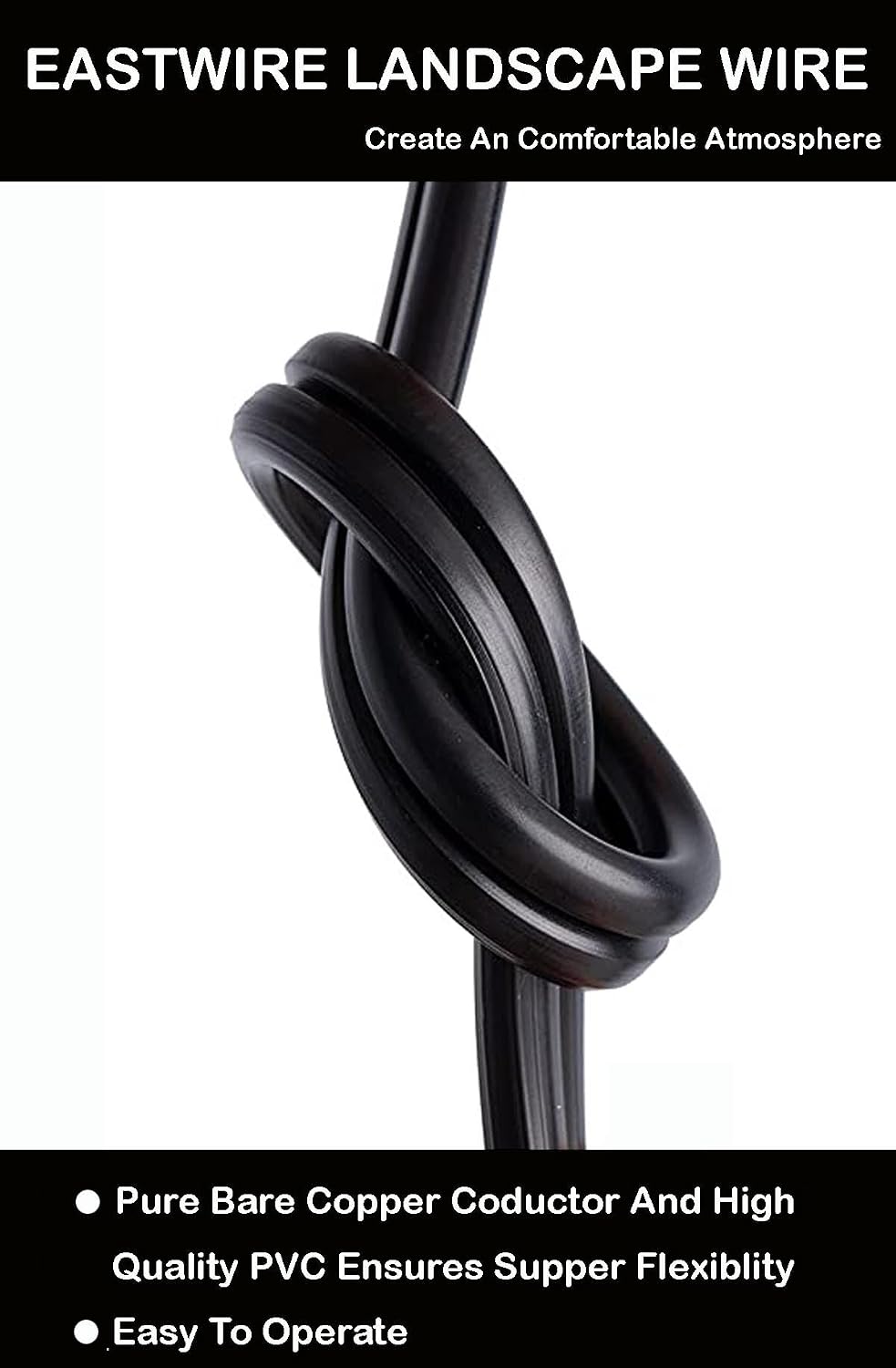 12/2 200ft Direct Burial Low Voltage Landscape Lighting Wire - Outdoor - Underground Low-Energy Circuit Cable, Light Cable, ETL Listed, Black