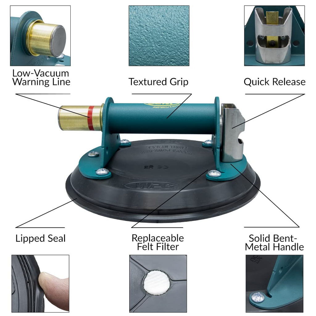 Wood's Powr-Grip N4950 8' Flat Vacuum Suction Cup with Metal Handle (91500) and case