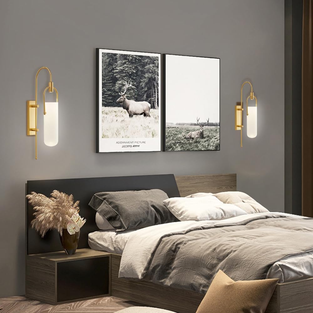 Wall Lights for Bedroom LED Wall Lamp, Cylinder Wall Sconce LED with Dome White Frosted Glass Shade, Bathroom Vanity Light, for Bedroom, Living Room, Stairs, Hallway