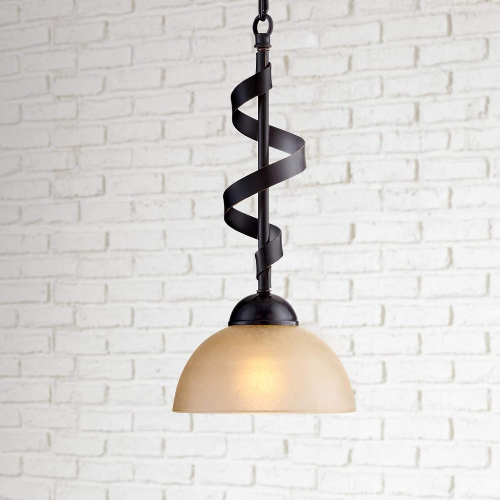Franklin Iron Works Bronzeador Oil Rubbed Bronze Mini Pendant Light 7' Wide Farmhouse Industrial Rustic Amber Glass Bowl Shade for Cottage Core Dining Room Living House Foyer Kitchen Island Entryway