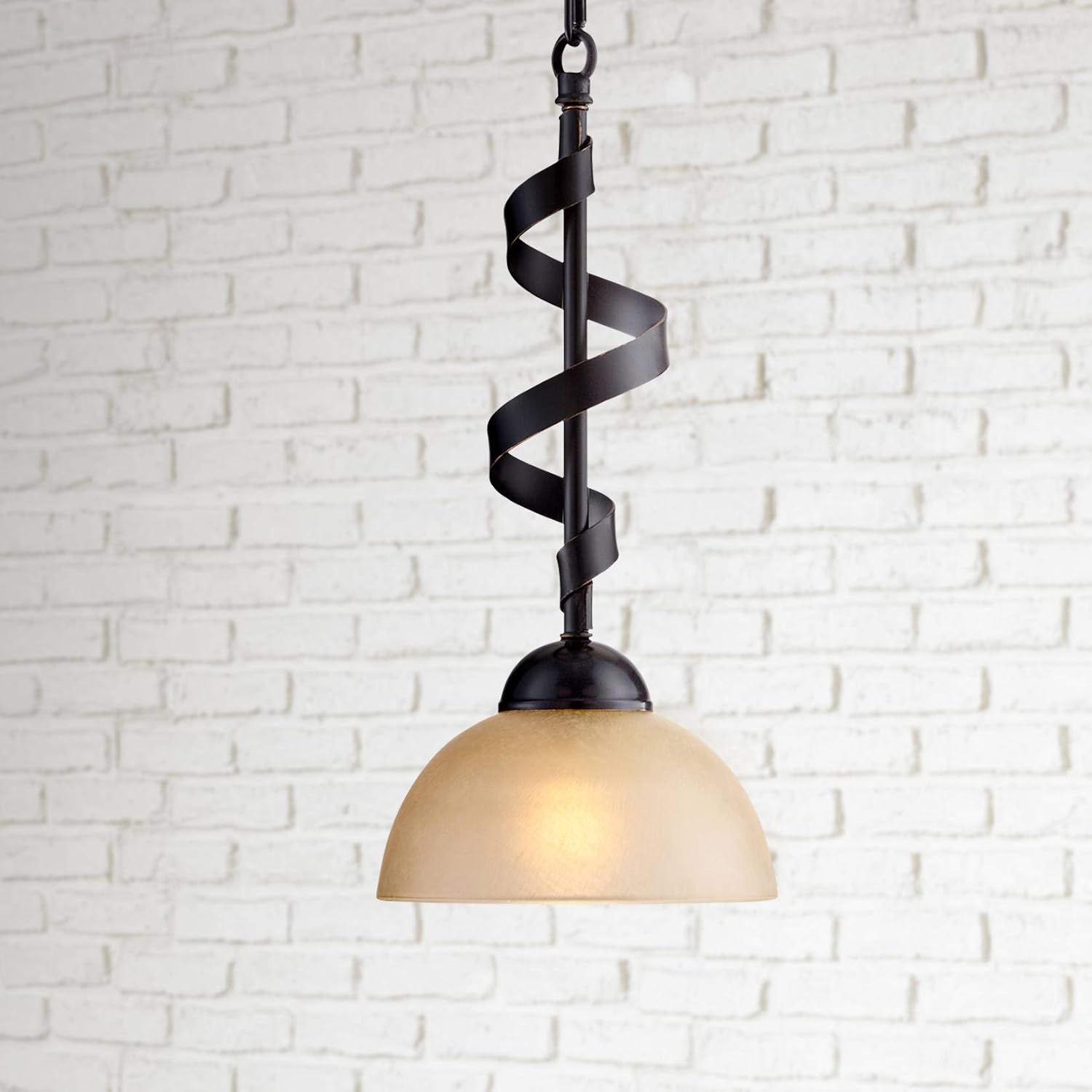 Franklin Iron Works Bronzeador Oil Rubbed Bronze Mini Pendant Light 7' Wide Farmhouse Industrial Rustic Amber Glass Bowl Shade for Cottage Core Dining Room Living House Foyer Kitchen Island Entryway