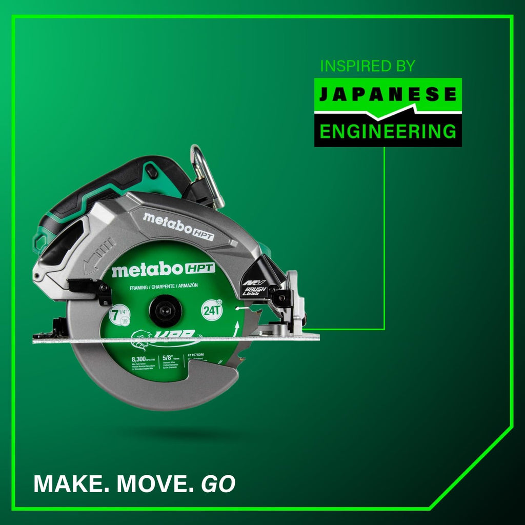Metabo HPT 36V MultiVolt 7-1/4' Circular Saw, Torque Boost Technology, High Power and Torque, Visible Cutting Depth Indicator, Lightweight Aluminum Base Plate, Tool Body Only, C3607DBQ4