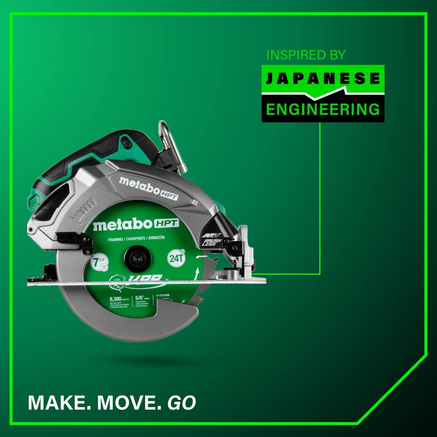 Metabo HPT 36V MultiVolt 7-1/4' Circular Saw, Torque Boost Technology, High Power and Torque, Visible Cutting Depth Indicator, Lightweight Aluminum Base Plate, Tool Body Only, C3607DBQ4