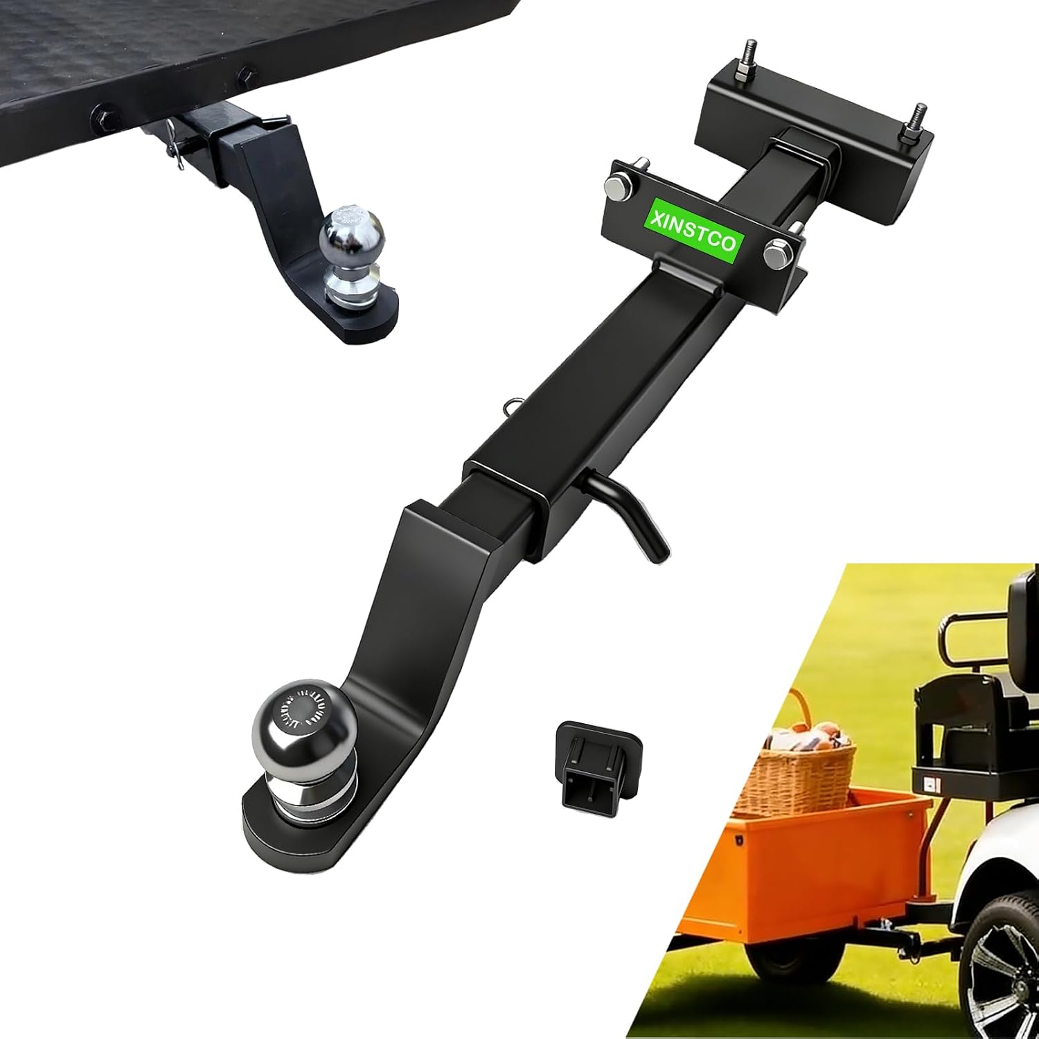 Upgraded Golf Cart Trailer Hitch Kit with 2' Receiver, Heavy Duty Rear Tow Hitch with Trailer Ball, Compatible with Evolution D2 Classic Carrier & Forester Plus, EV Golf Cart Accessories