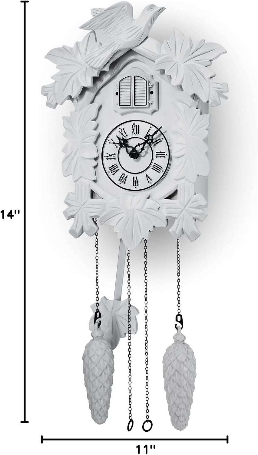 TIMEGEAR Cuckoo Clock with Night Mode, Hand Carved Decorations and Swinging Pendulum (White)