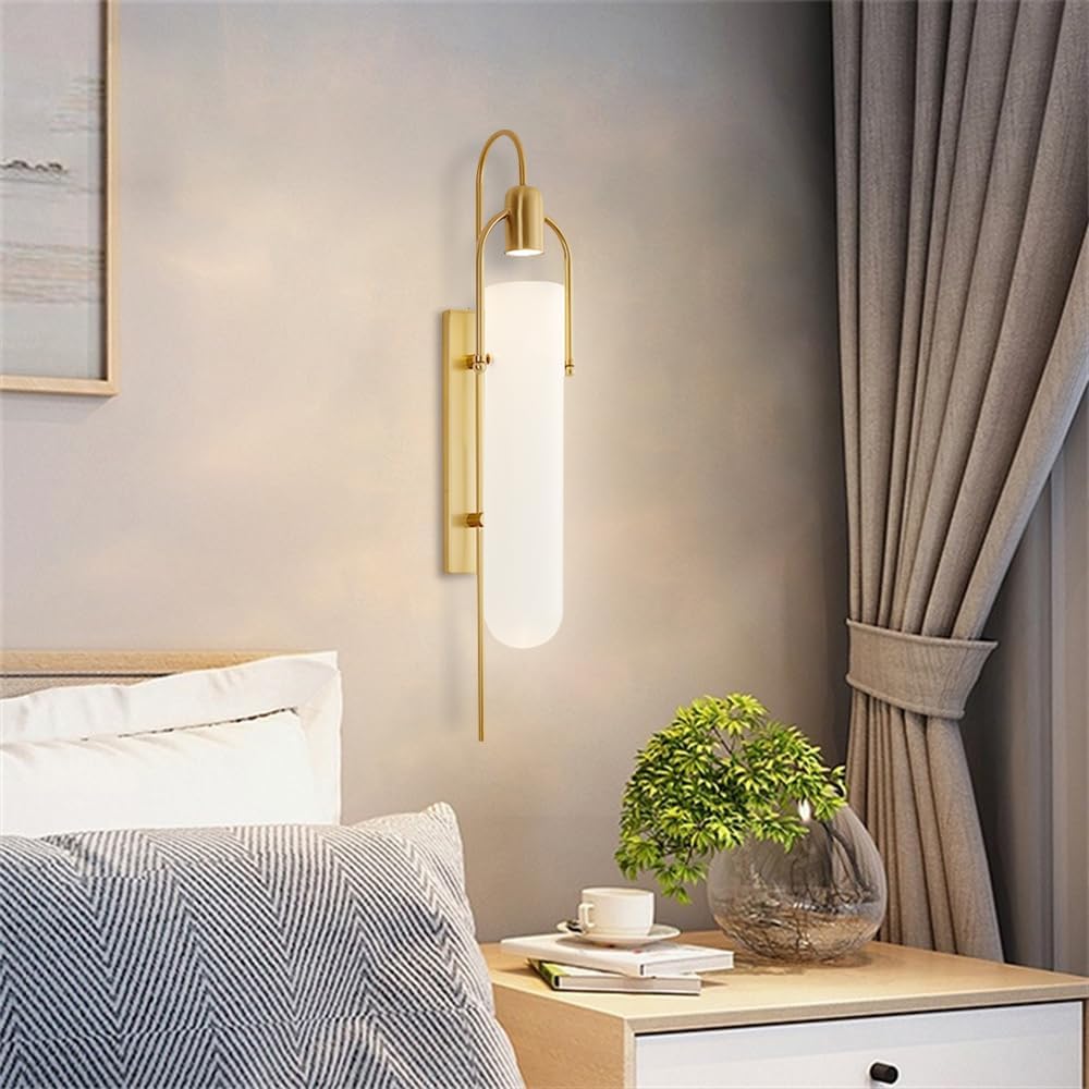Wall Lights for Bedroom LED Wall Lamp, Cylinder Wall Sconce LED with Dome White Frosted Glass Shade, Bathroom Vanity Light, for Bedroom, Living Room, Stairs, Hallway, G