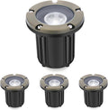 Gardencoin Brass Low Voltage Landscape Well Lights (5' Cover, 5.5' Tall), 12V LED Wired In-Ground Outdoor Up Lighting Fixture Waterproof, Adjustable Beam Direction Base, Without MR16 Bulb (4 Pack)