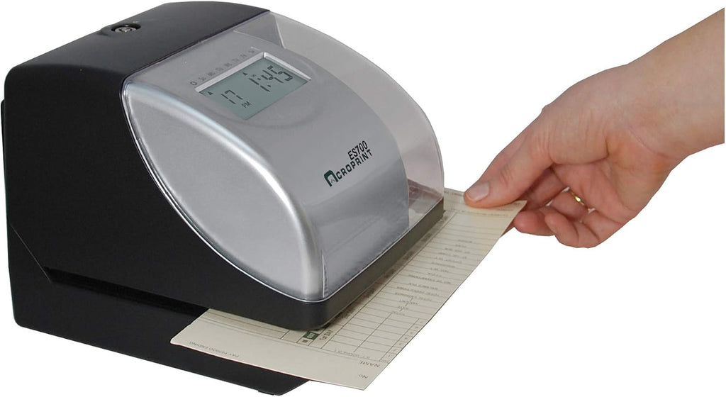 Acroprint Electronic Time Clock Machine – Time Stamp Machine for Employees, Ideal for Small Business, Accommodates Right or Left-Hand Time Cards, Selectable Hour Format