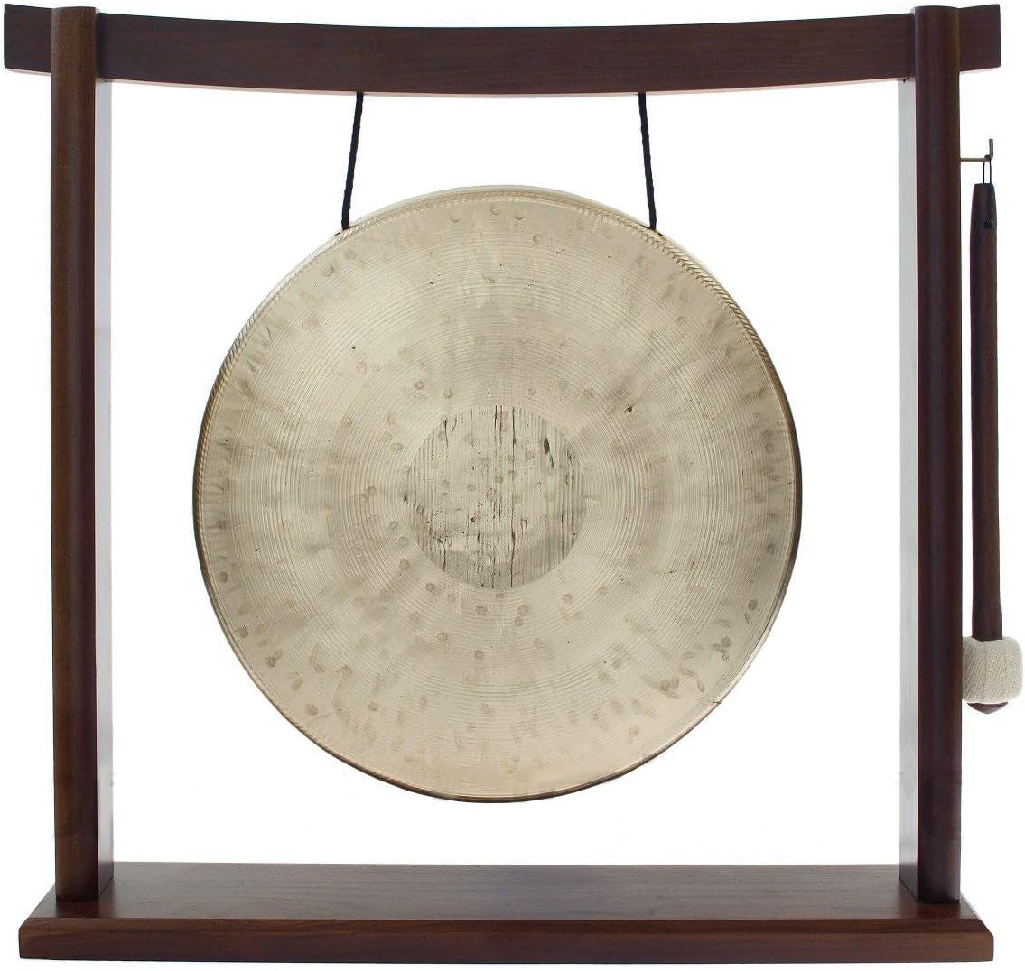 10'-12' Gongs on Woodsonic Stand - Includes Gong, Mallet, & Stand/Easy to Play Traditional Chinese Gong/Easy to Assemble Stylish Wood/Great for Small Spaces