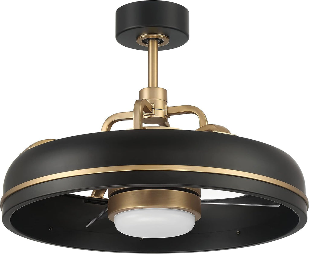 Craftmade TYL24FBSB3-NWF Taylor 24 Inch 3 Blade Indoor Fandelier | Flat Black/Satin Brass Finish with Clear Acrylic Blades | Integrated 1167 Lumens LED 3000K | Remote Included | DC Motor Ceiling Fan