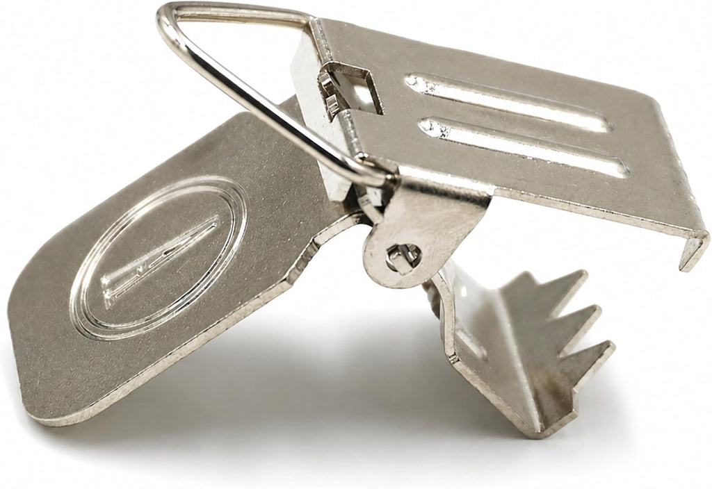 ANDUSTRIAL - Small Durable Nickle-Plated Steel Clips/Clamps for Displaying Shawls, Leather Hides, Quilts, Mats, Rug Samples - Finger Support Triangle Back Alligator Rug Clips - Silver, 50 Clips