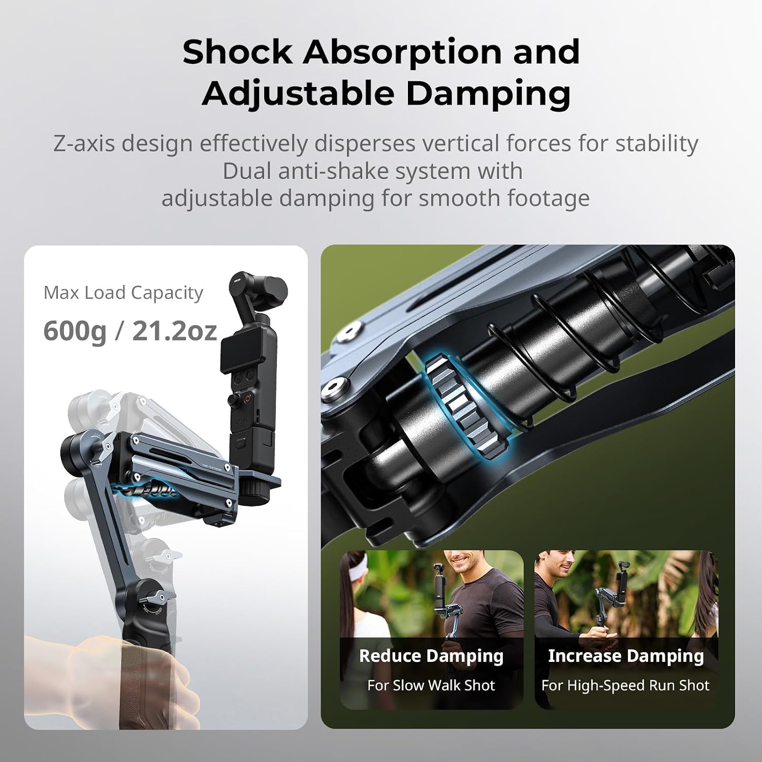 SMALLRIG Handheld Shock Absorber Arm, Featuring Spring and Hydraulic Damping System, Action Camera Accessory for DJI Osmo Pocket 3/4, for GoPro HERO13, for Insta360 X5/4/3, Maximum Load 600g- 5508