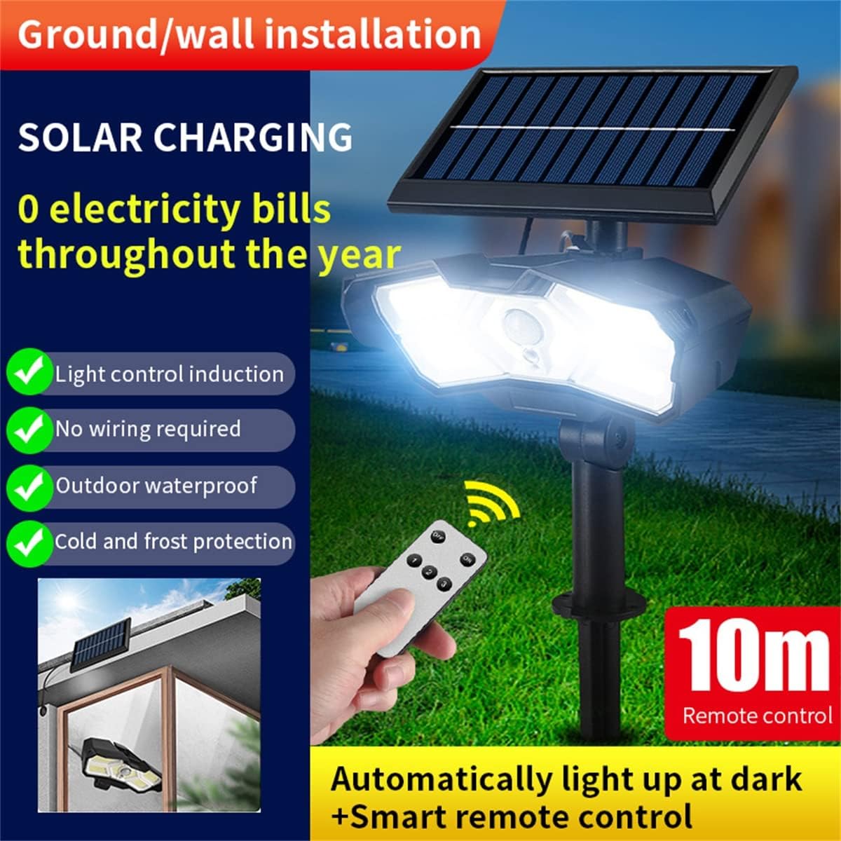 Solar Spot Lights Outdoor,126Leds Solar Landscape Spotlights Adjustable,IP65 Waterproof Solar Powered Garden Lights 2 in 1 for Yard Wall Driveway Porch Walkway Pool Patio,126SMD,4 pcs (126cob 6 pcs)