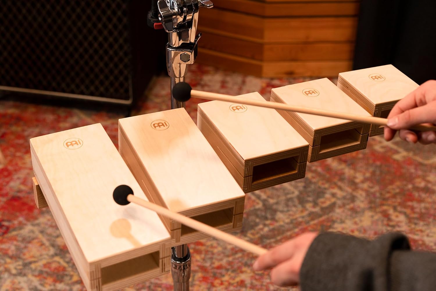 Meinl Percussion Wood Temple Blocks with Mount, Five Pitches from Low to High, 100% Baltic Birch, 2-Year Warranty (TMWTB)