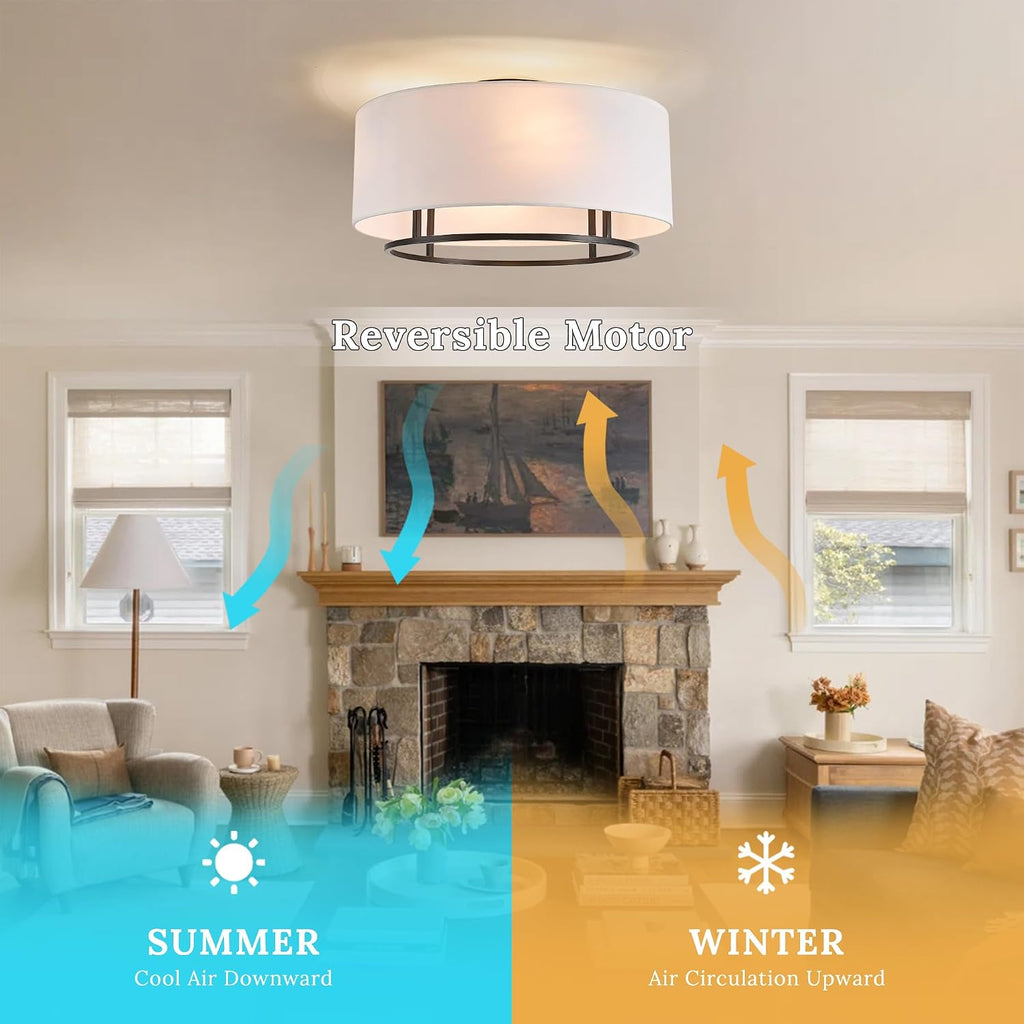 20' Black Boho Caged Linen Low Profile Ceiling Fan with Remote, 6 Speeds