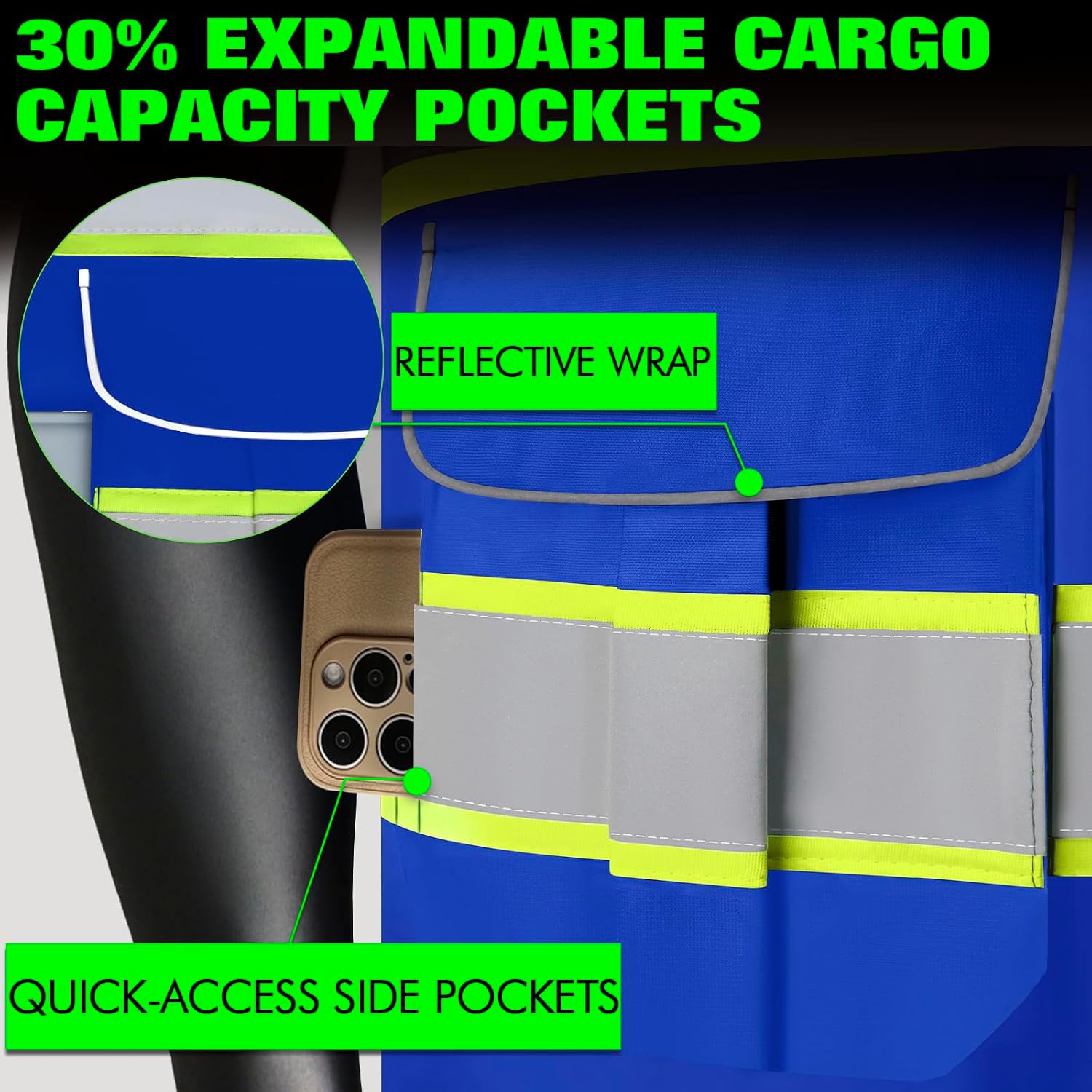 BeautyWill 5Pack Custom Logo Safety Vest 8 Pockets Class2 ANSI Certified High Visibility Reflective Vest for Men - Personalized Logo Heavy-Duty Work Vest（Blue，L）
