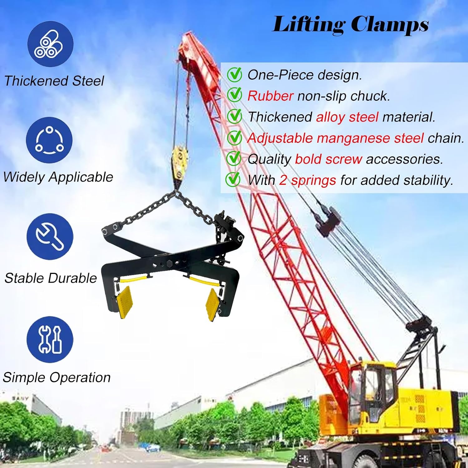 Heavy Duty Adjustable Black Stone Lifting Clamps, Non-Slip Rubber Grips, Plate Vertical Clamp for Granite & Marble (4.7-14.2 in) - Perfect for Construction & Fabrication