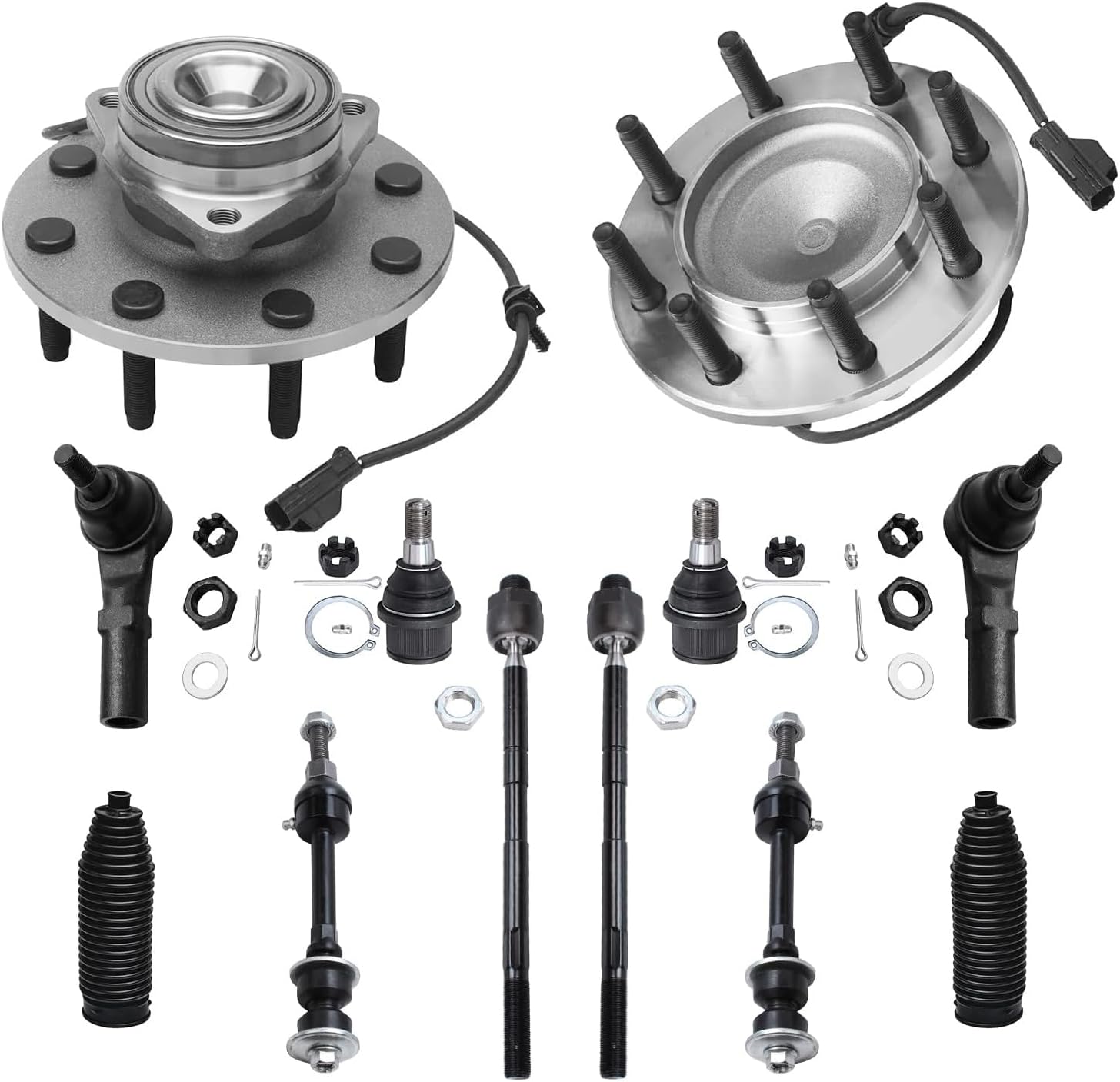 Detroit Axle - 12pc Front Suspension Kit for 2003-2005 Dodge Ram 2500 3500 Truck, 2 Wheel Bearing Hubs Assembly 2 Lower Ball Joints 4 Inner Outer Tie Rods 2 Sway Bars 2 Boots 2004 Replacement