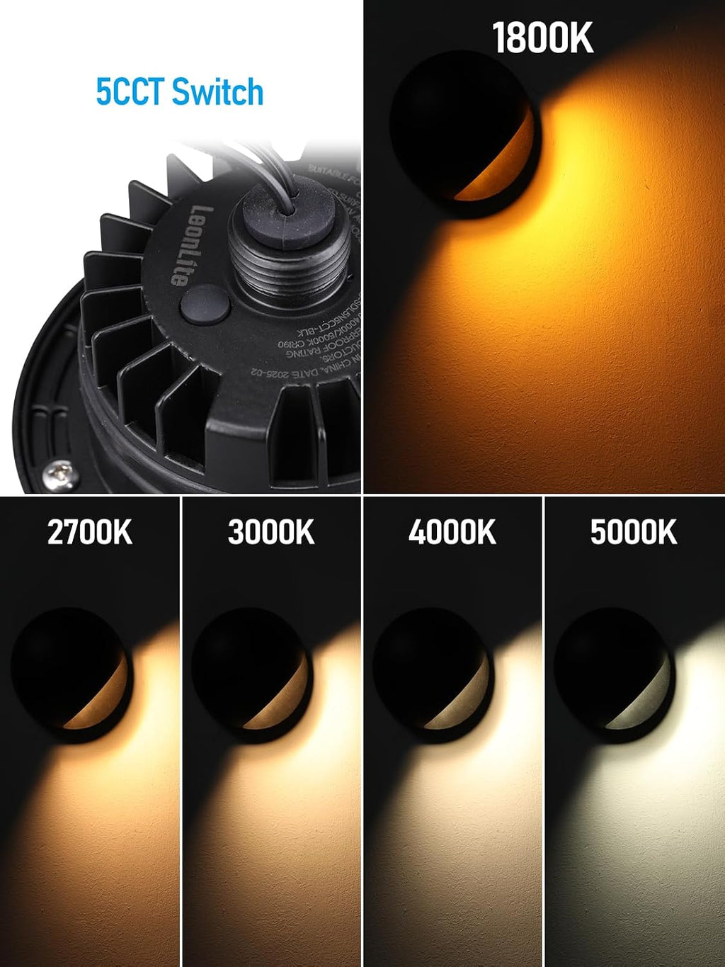LEONLITE 5W Well Lights Landscape LED, Low Voltage Inground Light Outdoor, Round Top, 1800K/2700K/3000K/4000K/5000K Adjustable, Aluminum, ETL Listed, IP67 Waterproof, 12VAC/DC, CRI90, Black, Pack of 6