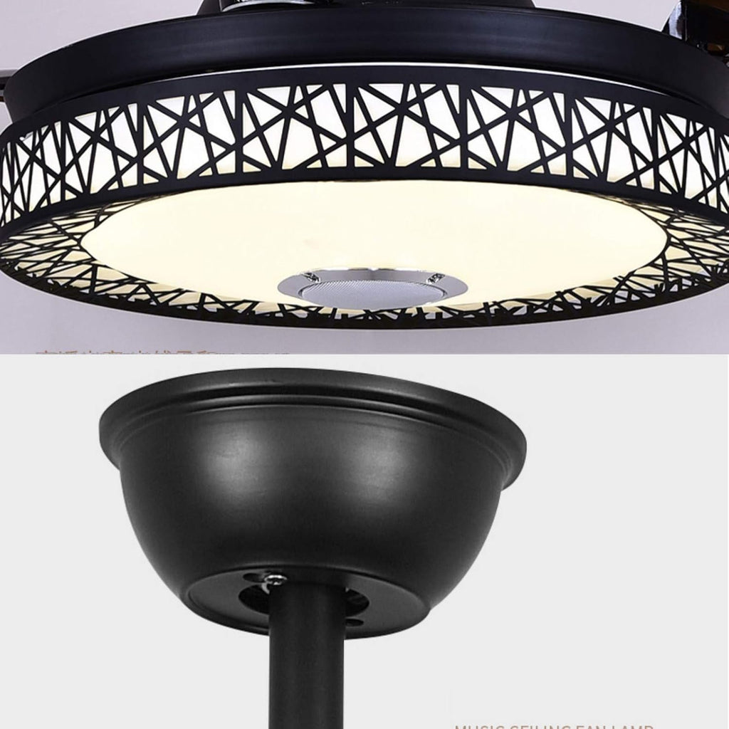 Modern Bluetooth Ceiling Fans Lights with Speaker Music LED Chandelier, 7 Colors Dimmable Inlcuded LED Kits Smart Bluetooth for Living Room Bedroom Restaurant