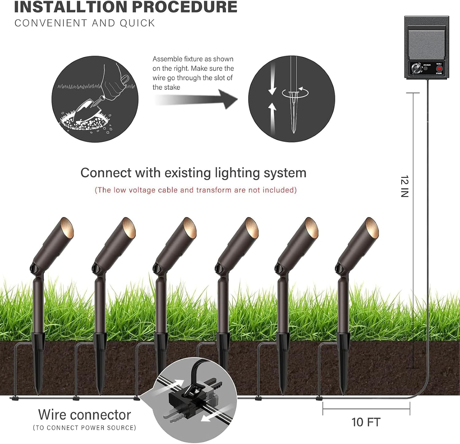 Low Voltage Landscape Lights Kit 8PK Outdoor Spot Lighting 20W 176Lumen Adjustable Spotlights/Floodlight 12V 3000K Warm White Halogen Lights with Connector and Stake