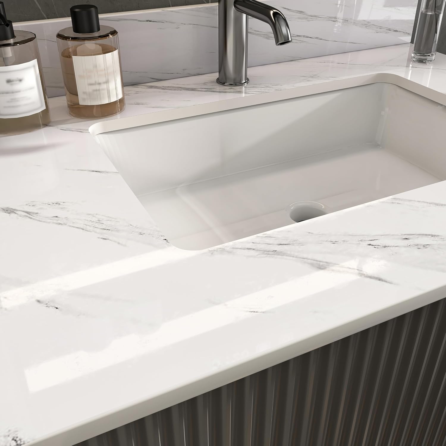 37x22 Marble Bathroom Vanity Top with Sink, Vanity Top with Sink with Pre-drilled Holes and 4' Backsplash, Perfect for Home & Rental Properties