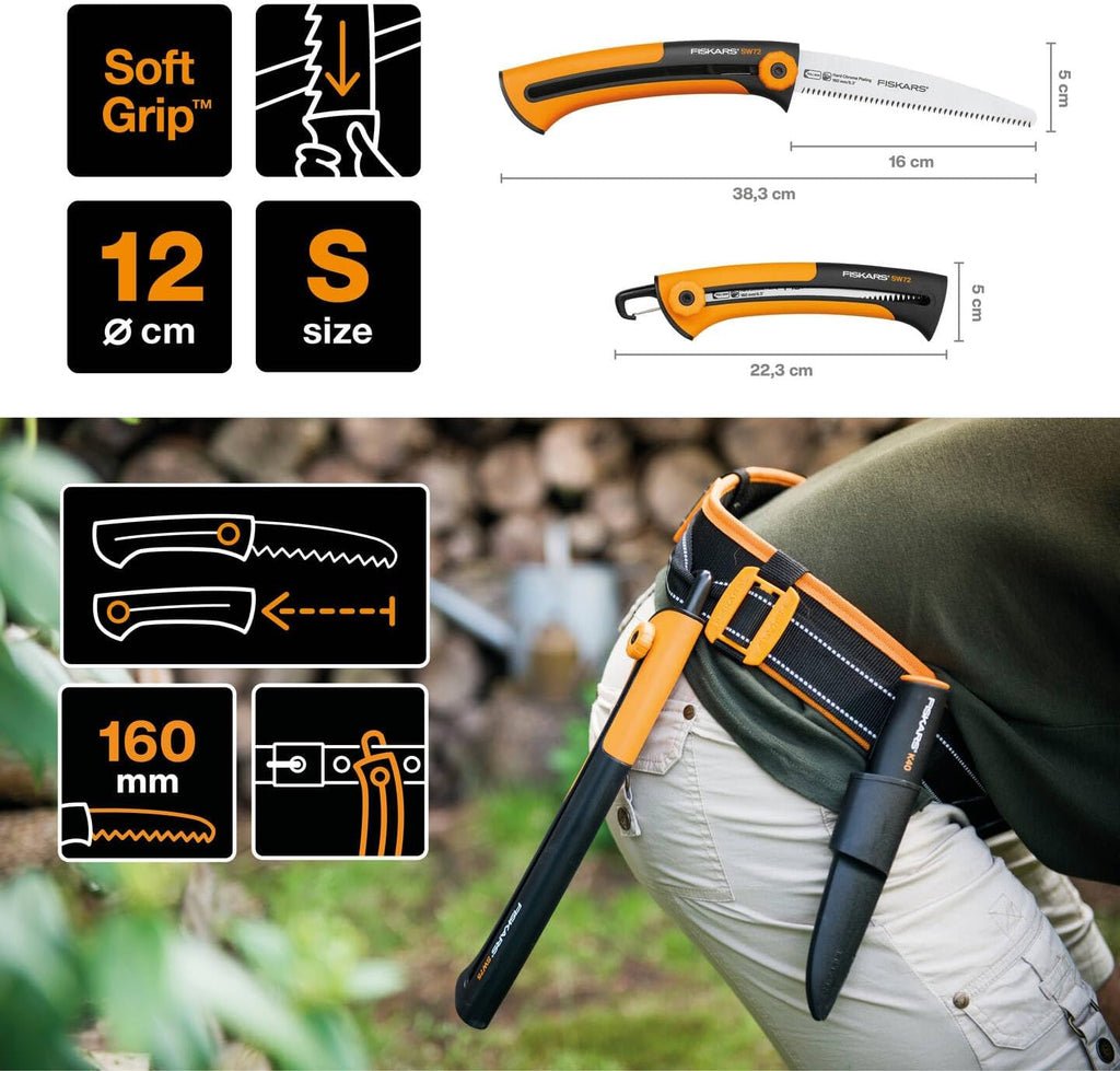 Fiskars Hand Saw for Wooden Strips and Panels, Fine Toothing, Saw Blade Length 16 cm, Retractable, Stainless Steel Saw Blade/Plastic Handle, Black/Orange, Xtract, SW72, 1000612