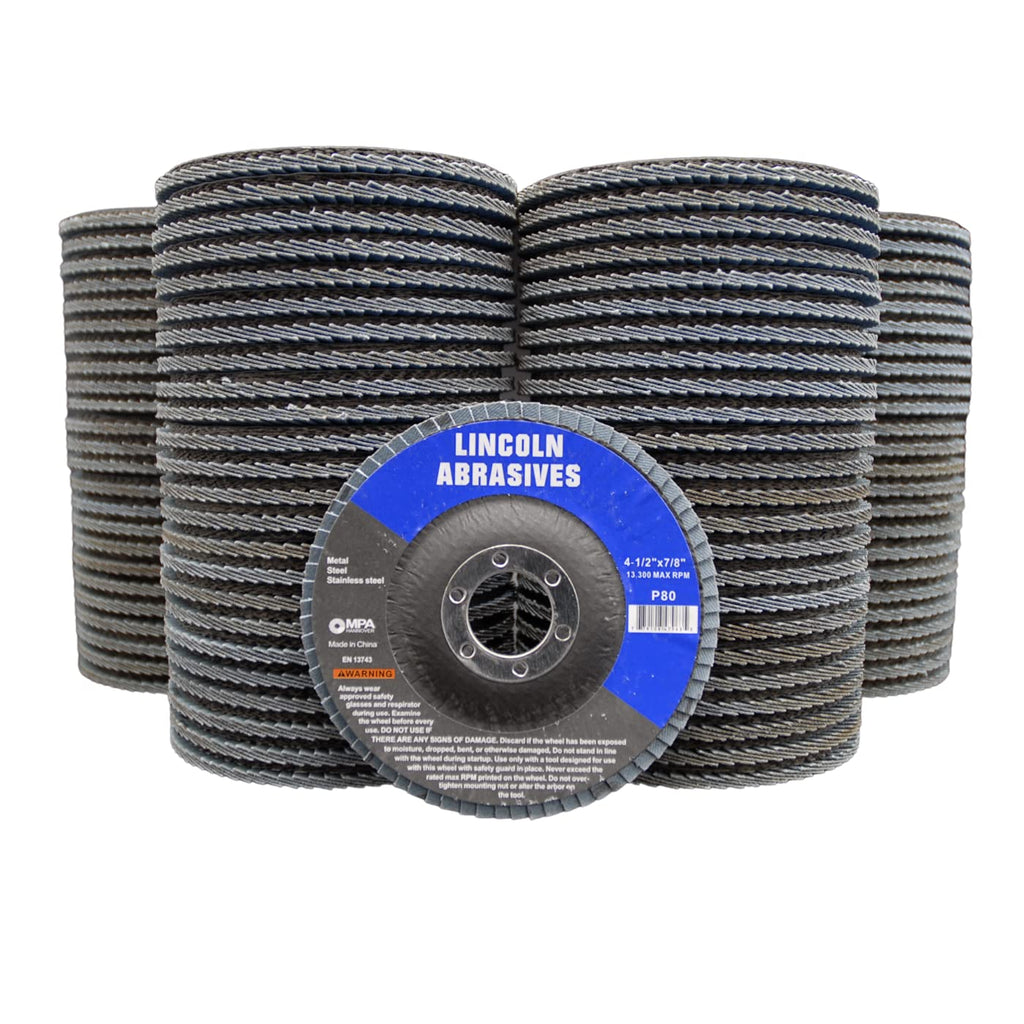 100 Pack Flap Discs, 80 Grit 4.5' x 7/8' Sanding Wheels for Angle Grinder